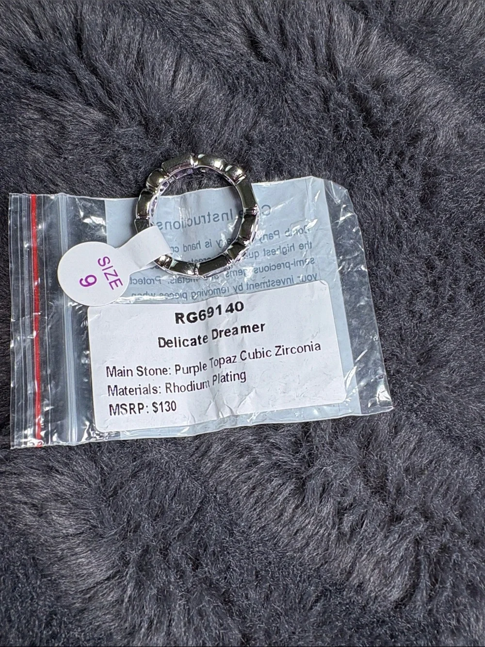 Delicate Dreamer Purple Cubic Zirconia Ring in Rhodium Plating - Size 9